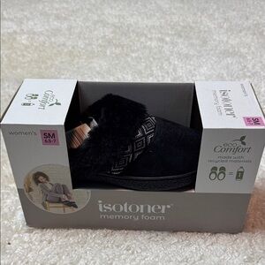 Isotoner Women's Black Slippers with Memory Foam